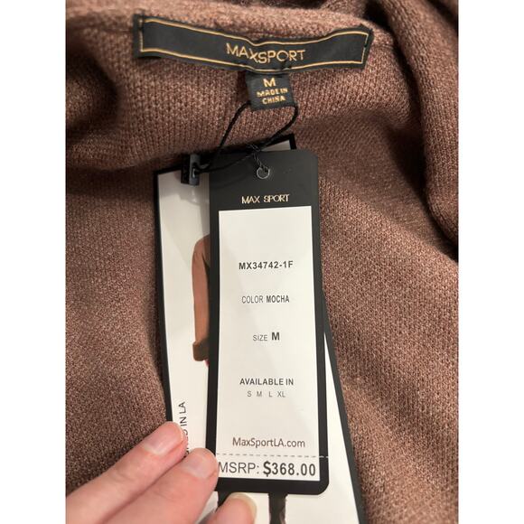 NWT Max sport open front knit sweater duster cardigan, mocha faux fur glam sz L - Picture 8 of 11